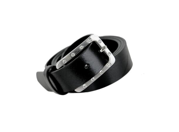 Belte, 3cm m/rektangulær strass-spenne sort 